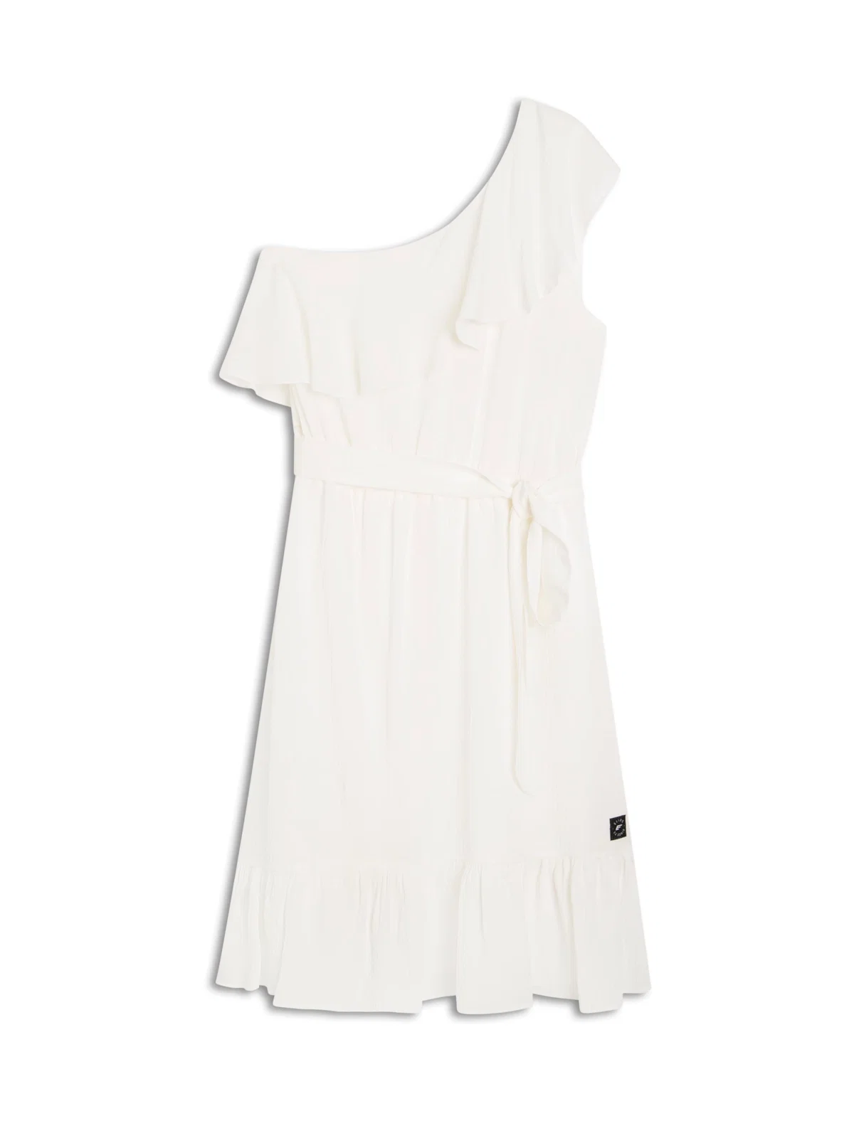 Vestido Crepe Indi Ruffle One Shoulder Off White