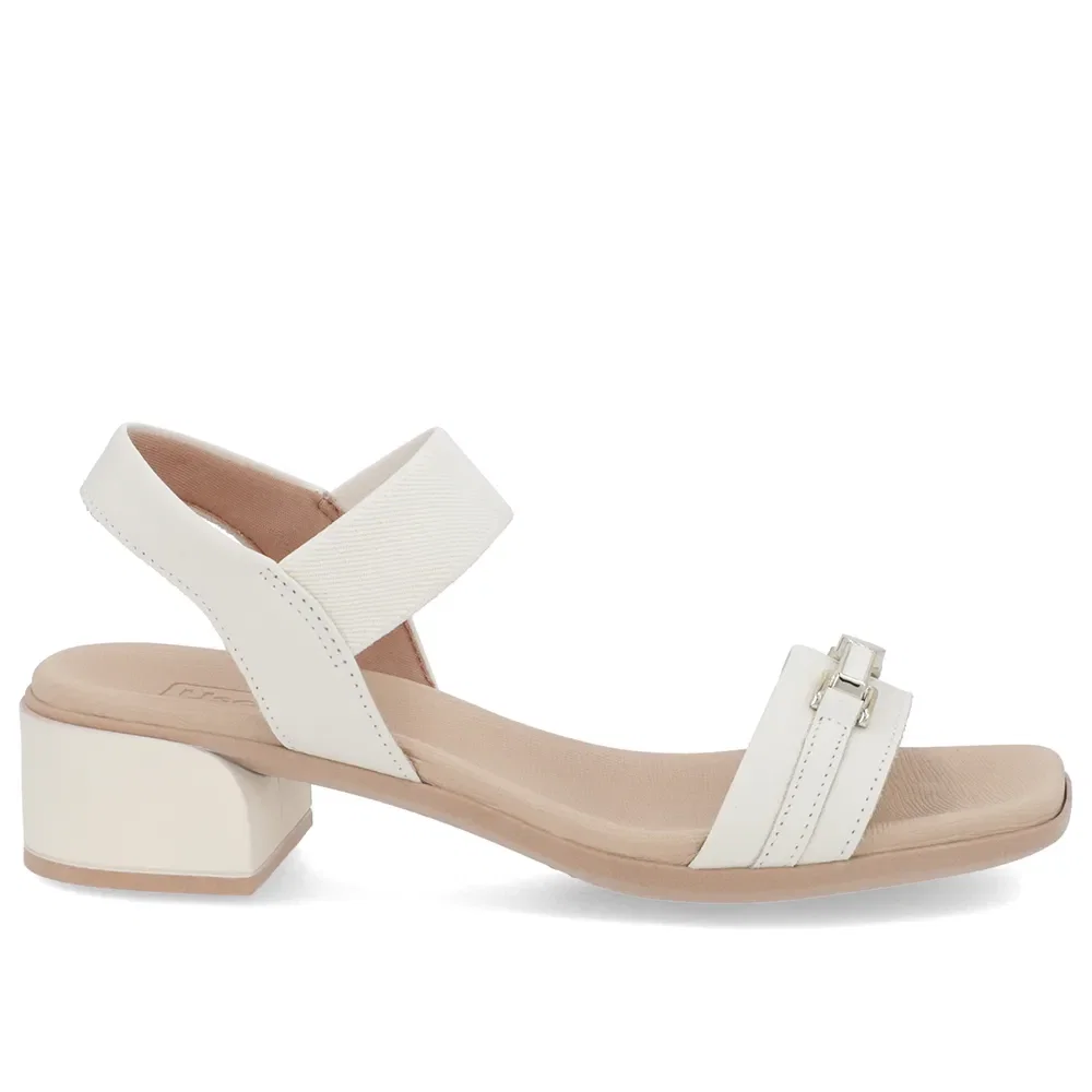 Sandália Bico Quadrado Couro Branco Marfim Elástico — imagem 1