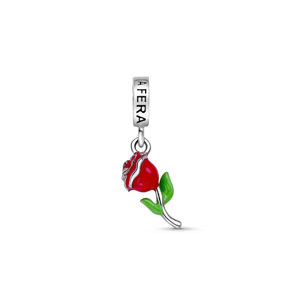 Pingente Life Disney Rosa A Bela e a Fera em Prata 925 com Esmalte — imagem 1