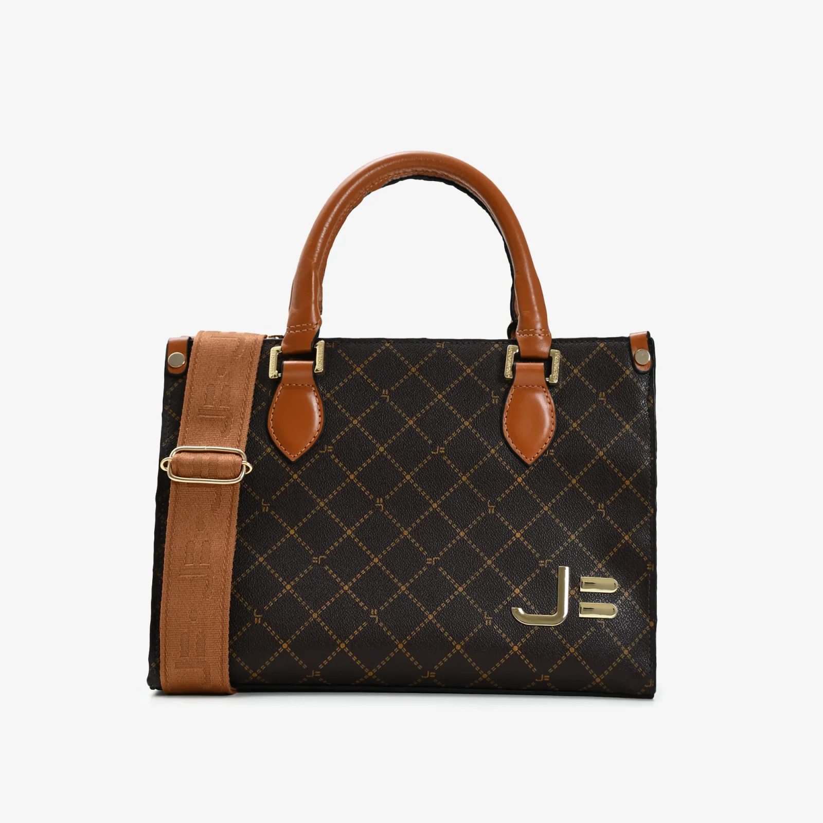 Bolsa Tote Marrom Caramelo Amêndoa Monograma Jb