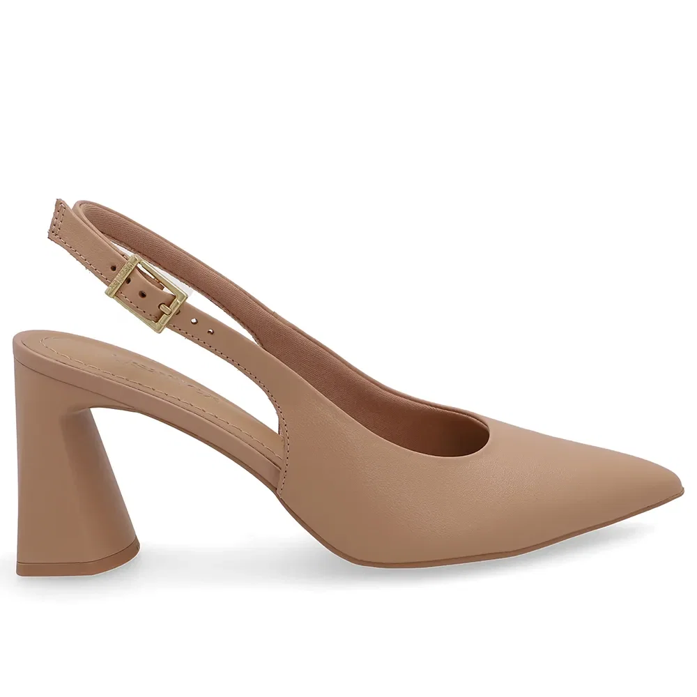 Slingback Em Couro Bege Bico Fino Clássico — imagem 1