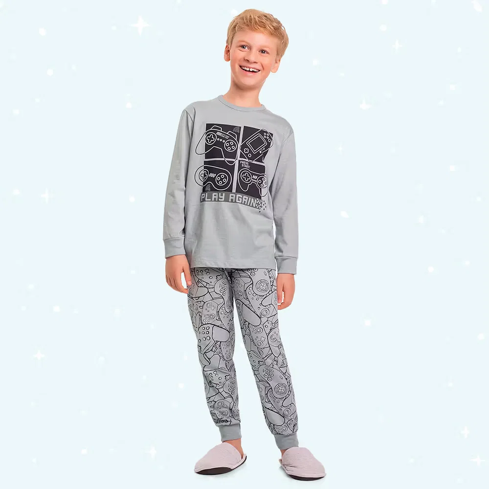 Conjunto pijama infantil camiseta manga longa e calça