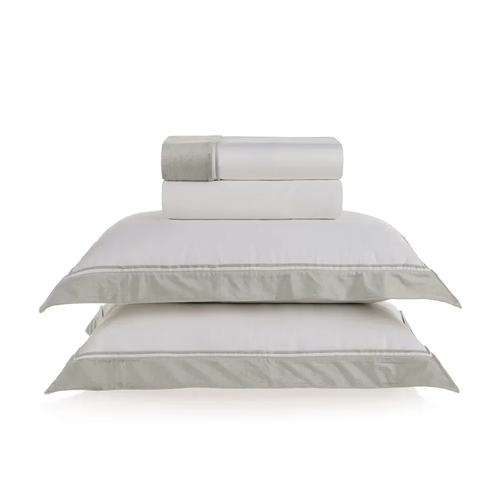 Jogo de cama King 300 fios Cetim Valestro Branco / Platino