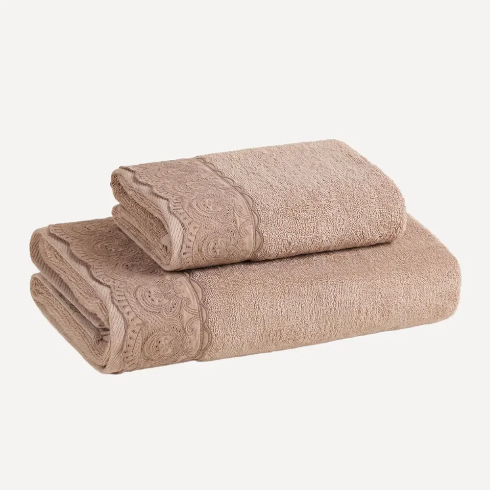Kit Toalha Banhão e Rosto 100% Algodão Alice Bege / Rosê — imagem 1