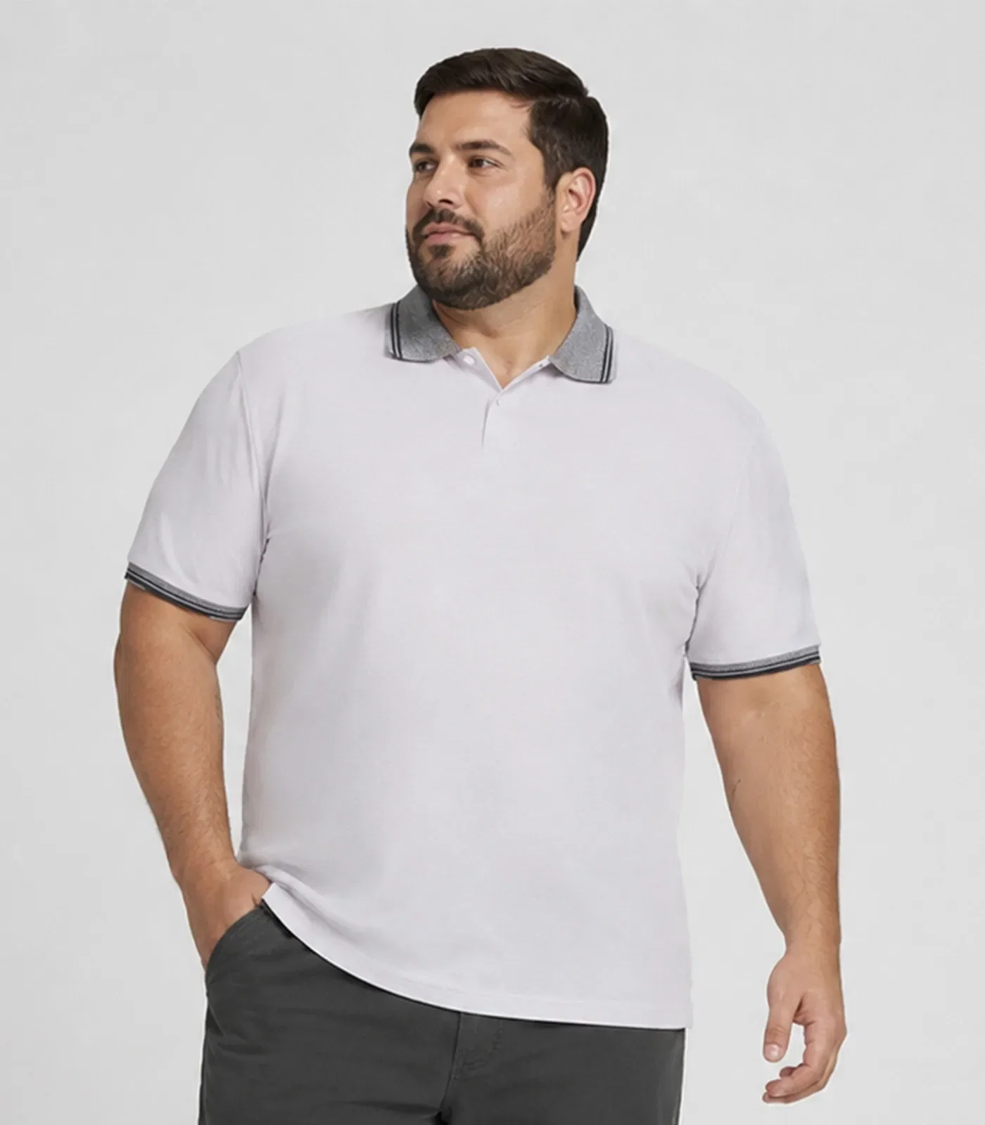 Camisa Polo Masculina Plus Size Manga Curta Select Cinza — imagem 1