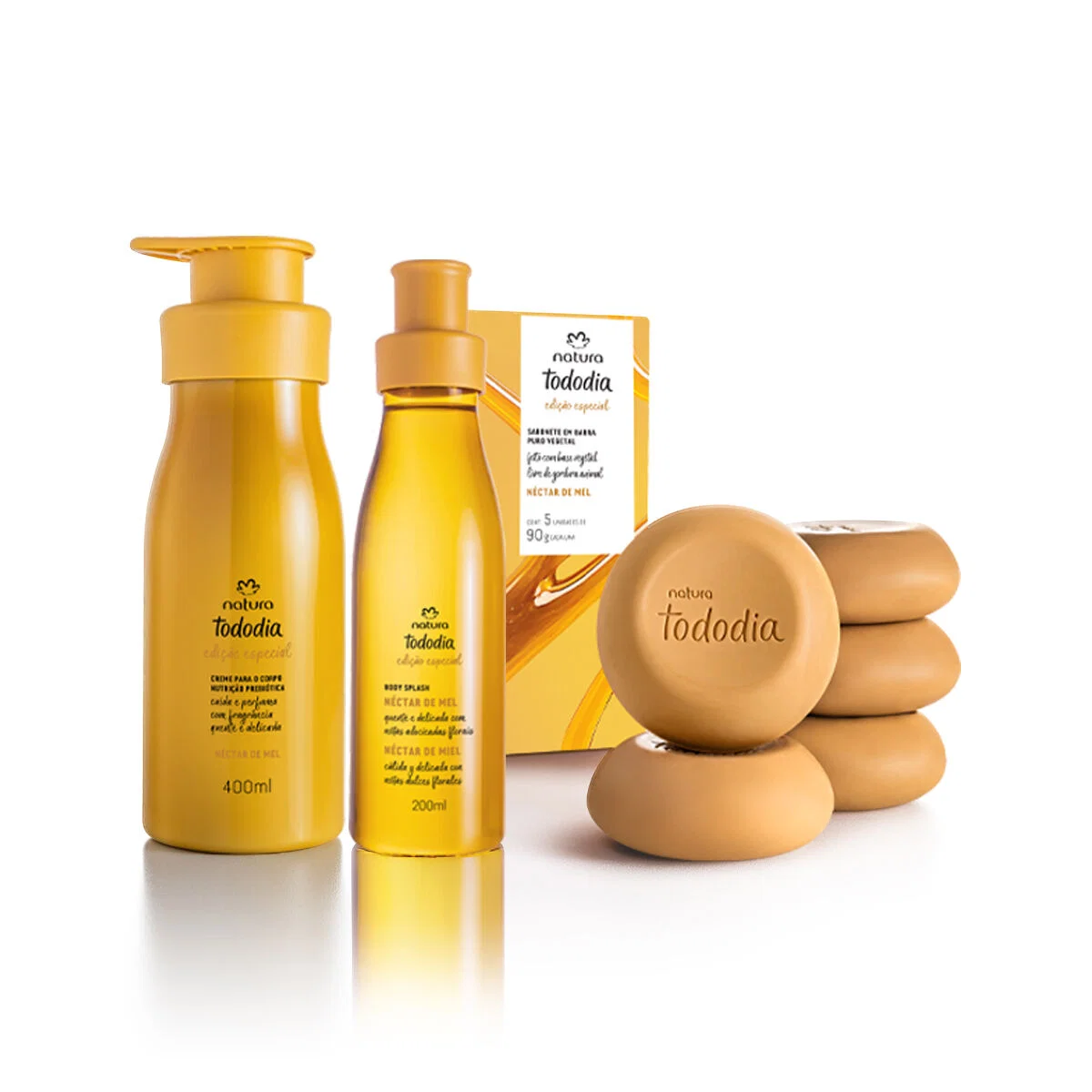 Kit Tododia Body Splash Desodorante Colônia, Creme Desodorante Nutritivo Corporal e Sabonete em Barra Néctar de Mel 3 produtos