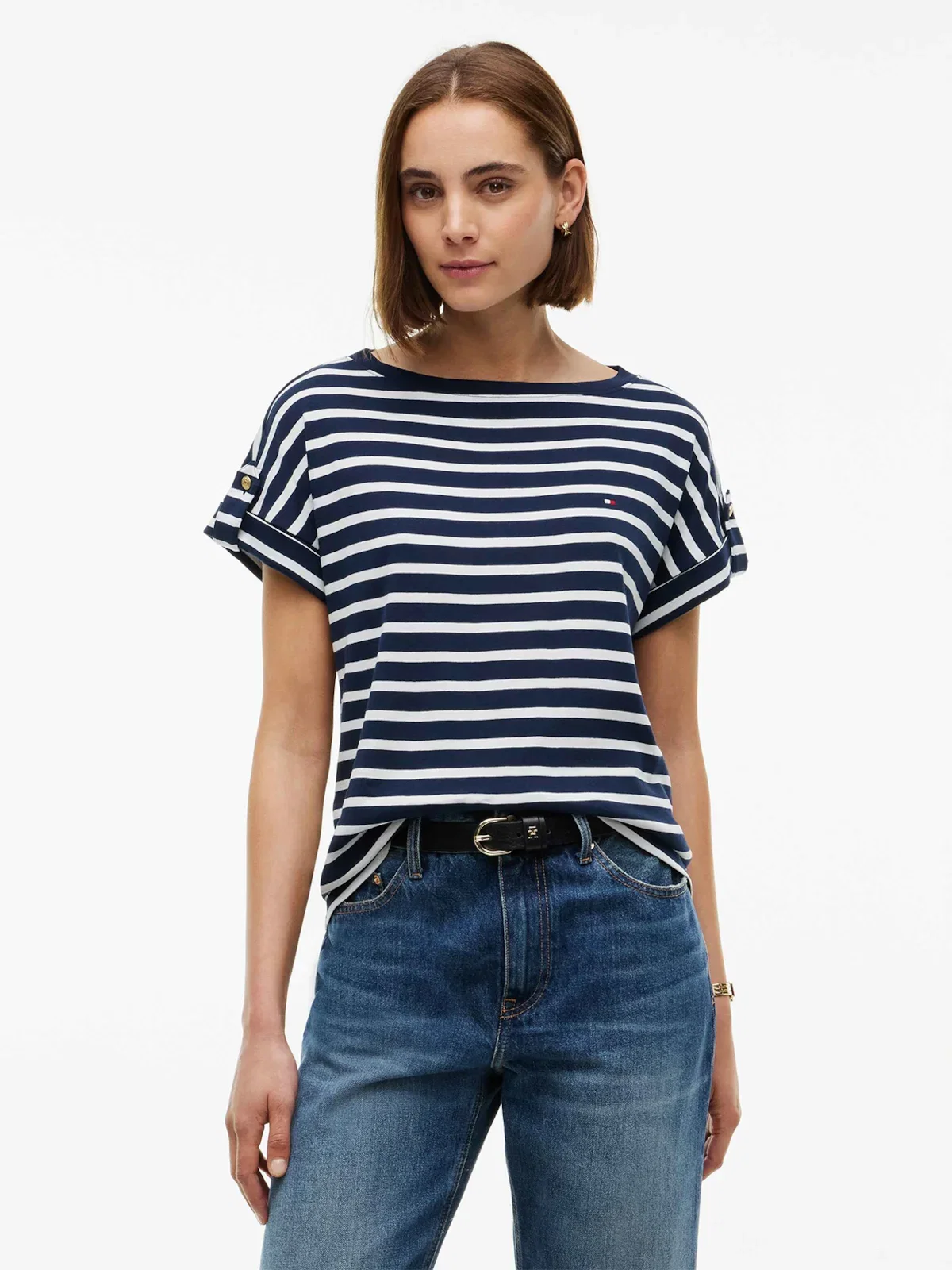 Camiseta Global Stripe Botão Gola Canoa — imagem 1