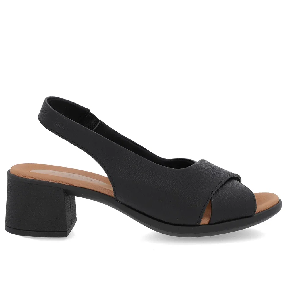 Sandália Salto Bloco Couro Preto Casual — imagem 1