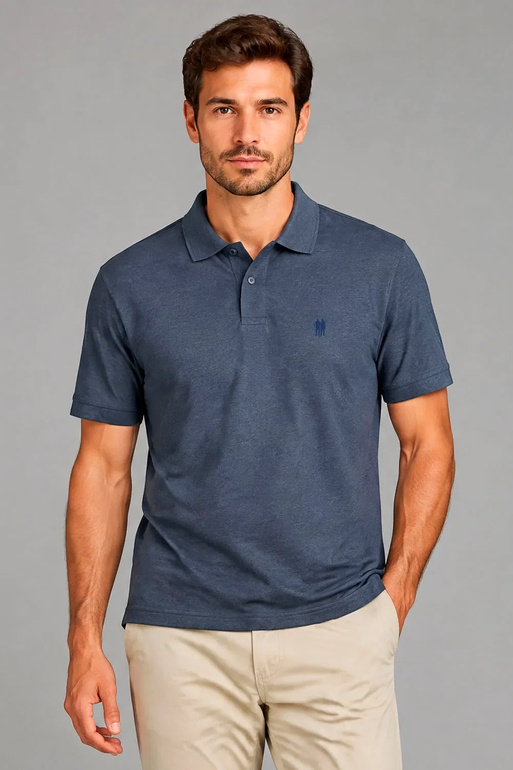 Polo Piquet Lisa Com Botão Polo Wear Azul Mescla