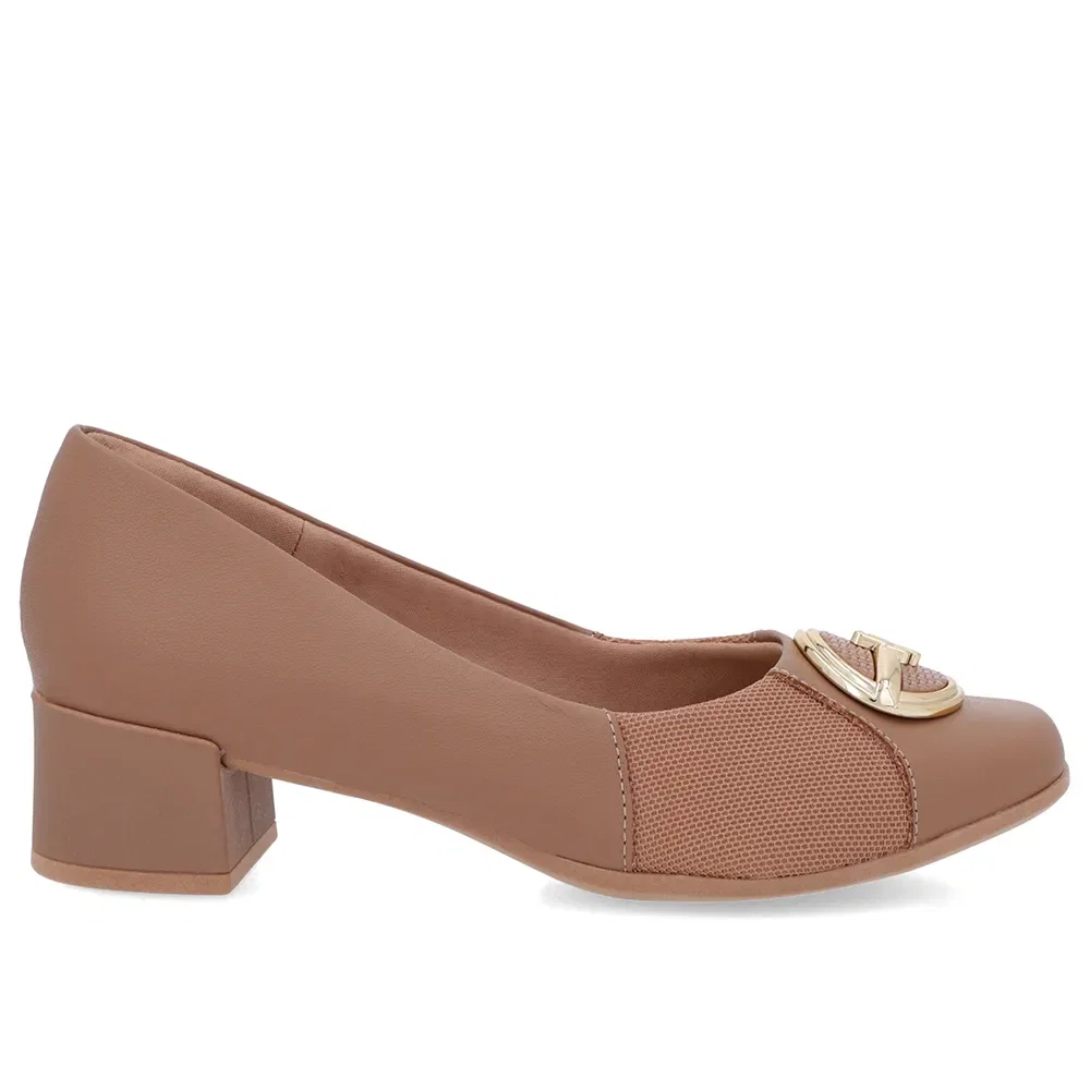 Scarpin Marrom Couro Detalhe Tecido Enfeite — imagem 1