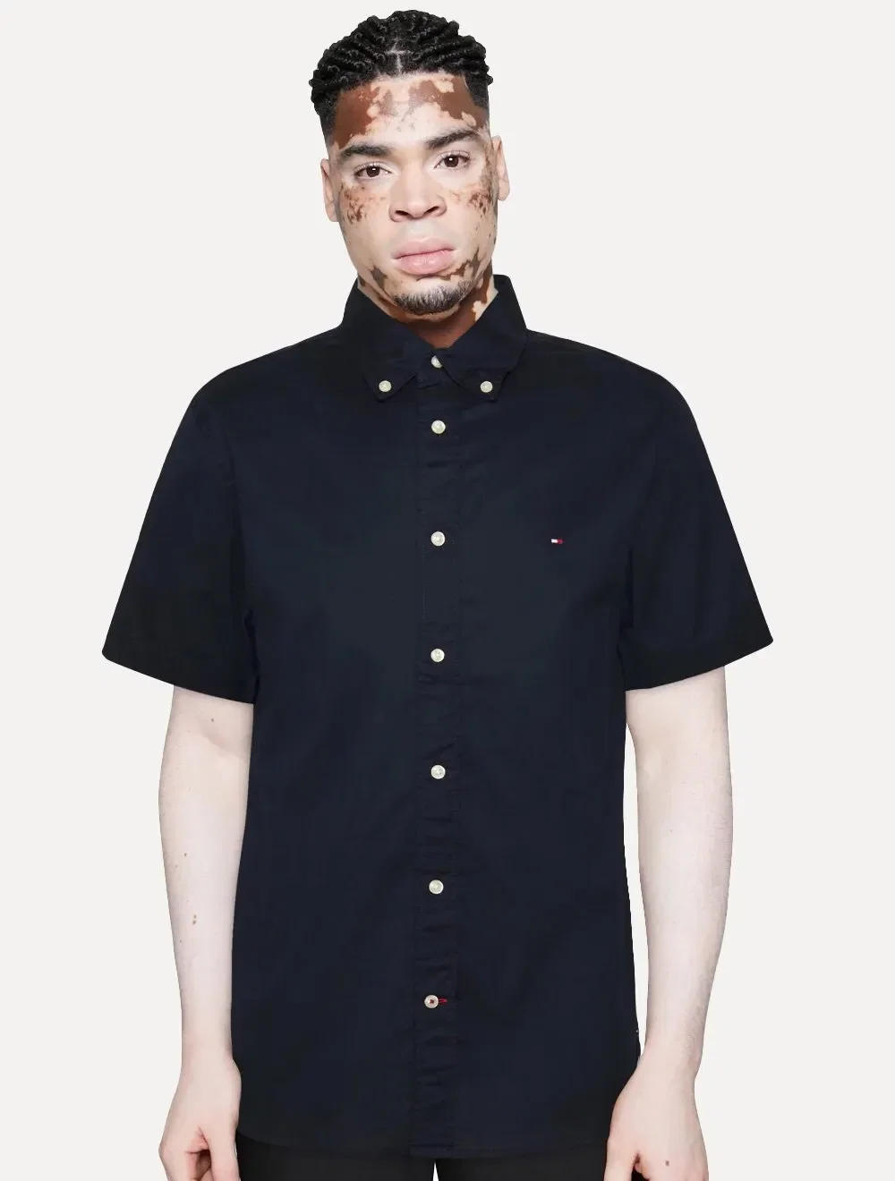 Camisa Tommy Hilfiger Masculina Manga Curta Classic Collar Azul Marinho