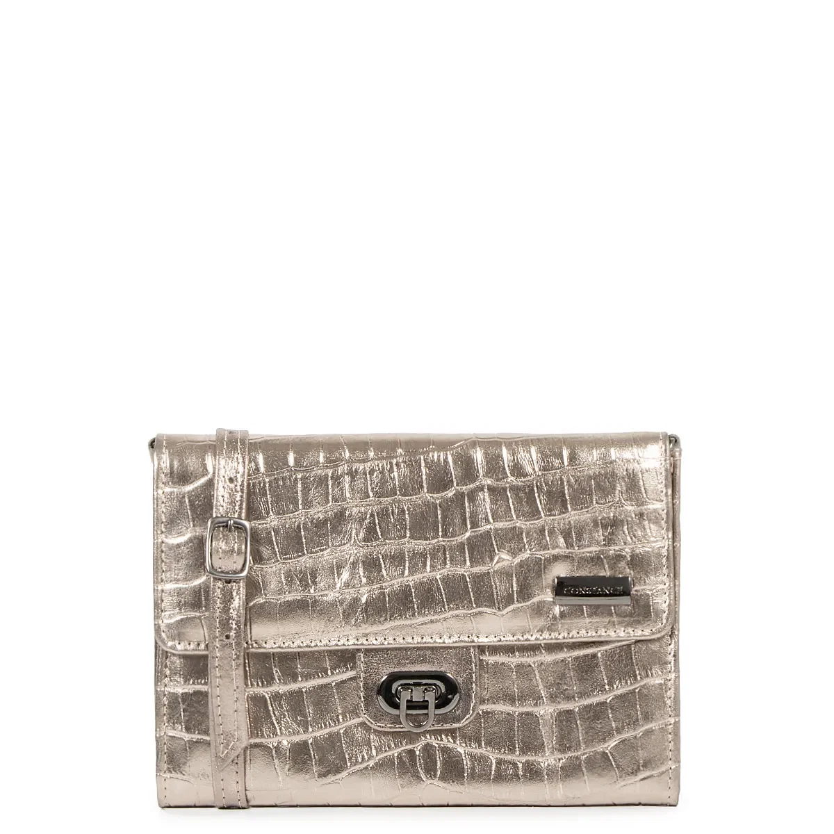 Bolsa Carteira Prata Croco