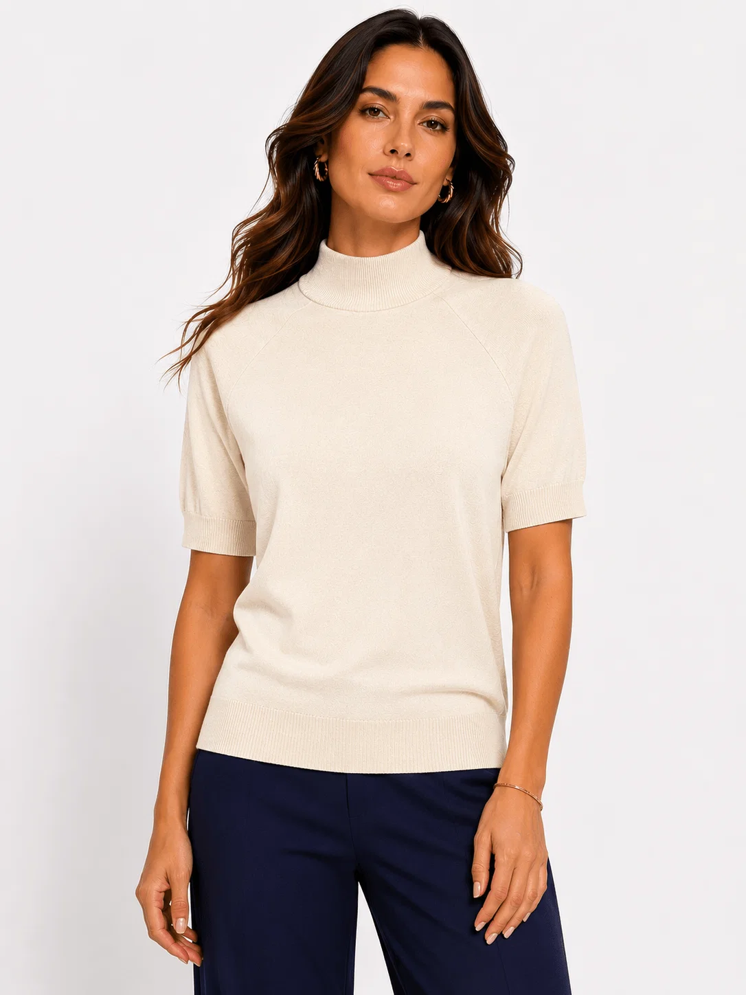 Blusa Tricot Manga Curta - Creme