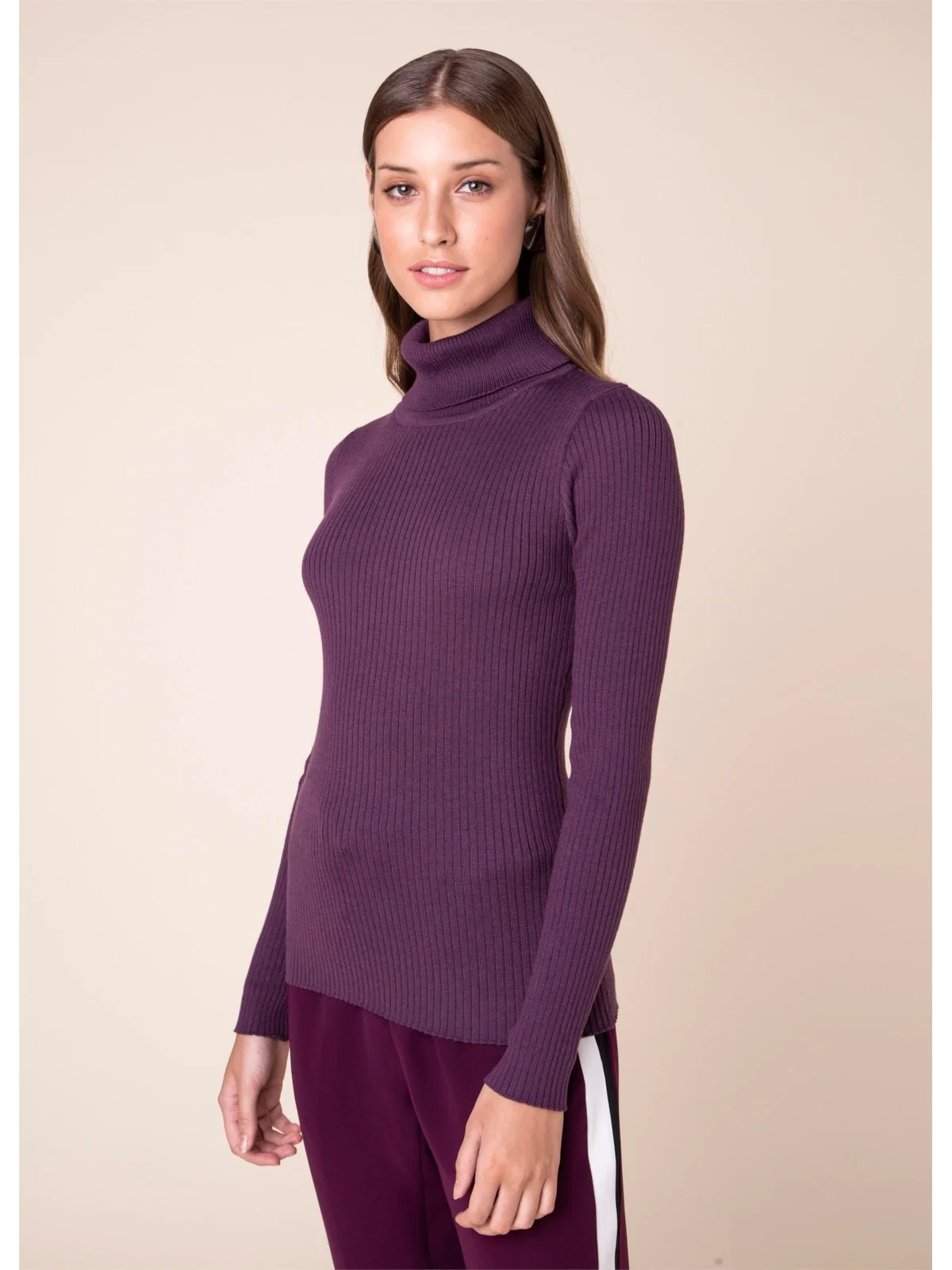 Tricot Gola Alta Canelado Roxo — imagem 1