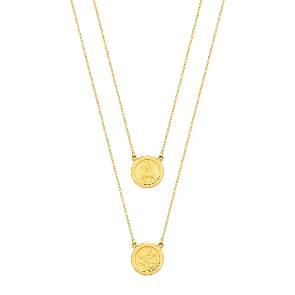 Escapulário Medalhas Jesus e N.Sra Aparecida em Ouro Amarelo 18k, 60cm — imagem 1