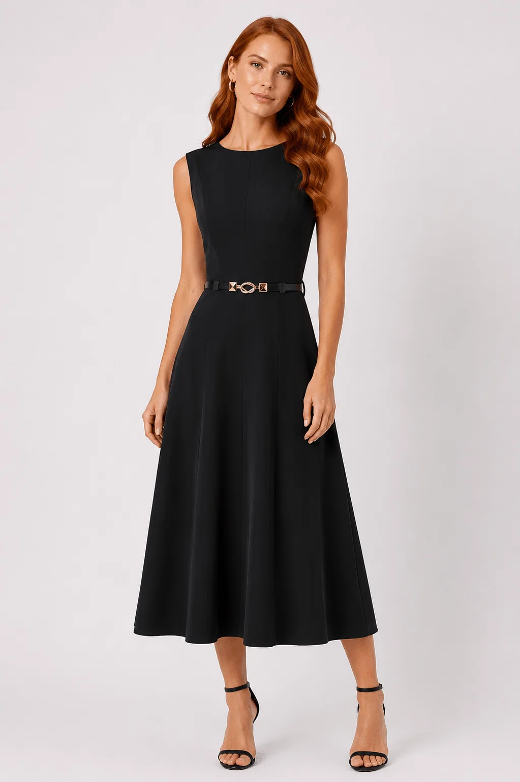 Vestido Midi Com Cinto - Preto