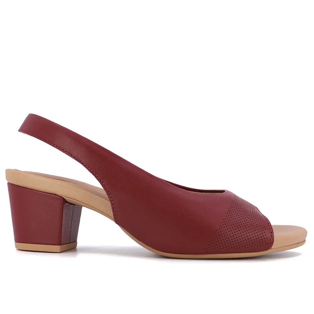 Slingback Vermelho Salto Bloco Couro Laser — imagem 1