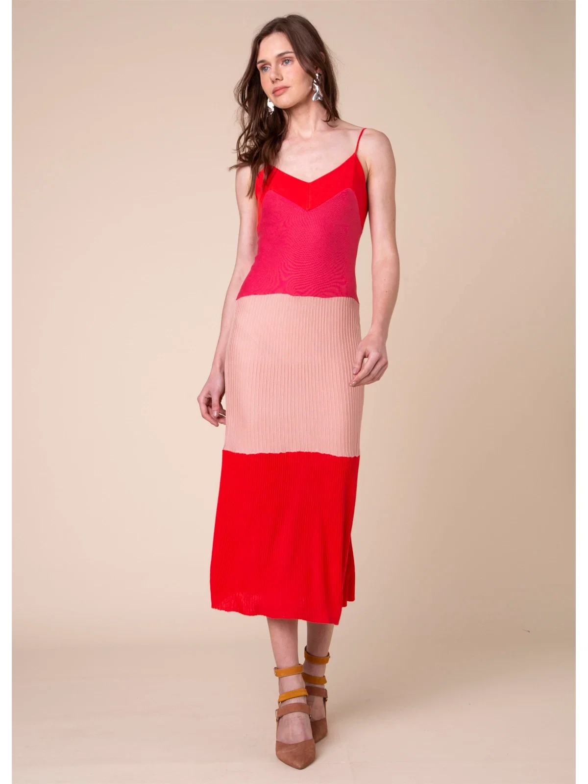 Vestido Tricolor Canelado Rosa — imagem 1