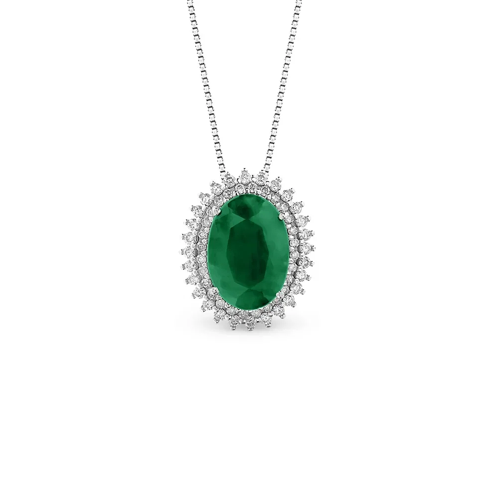 Pingente Classic Especial em Ouro Branco 18k com Esmeralda e Diamantes, 16mm — imagem 1