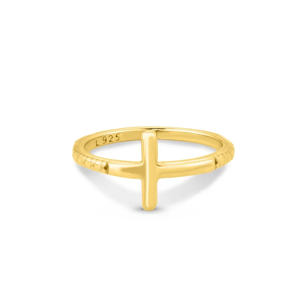 Anel Life Religião Cruz em Prata 925 com Banho de Ouro Amarelo 18k — imagem 1