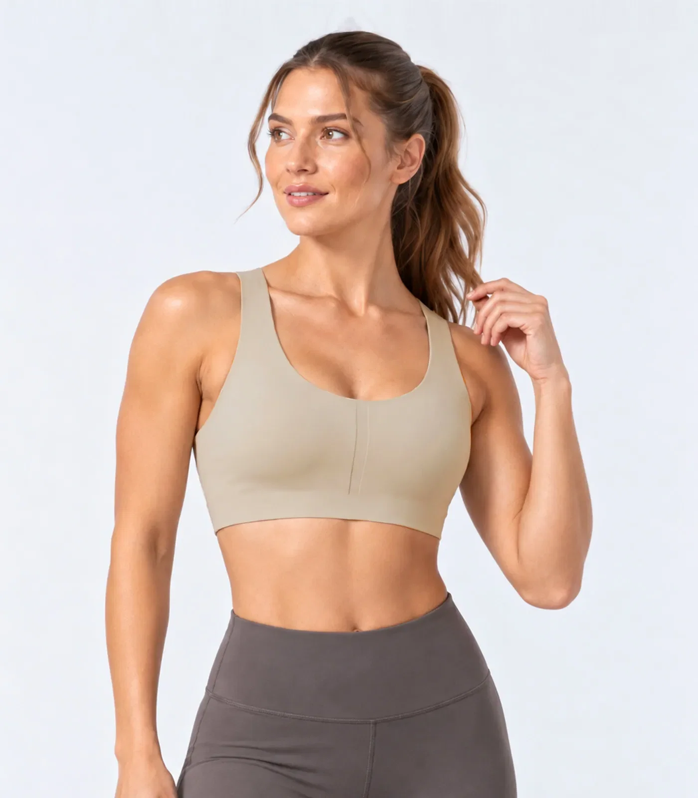 Top Feminino Fitness Em Poliamida After Body Bege