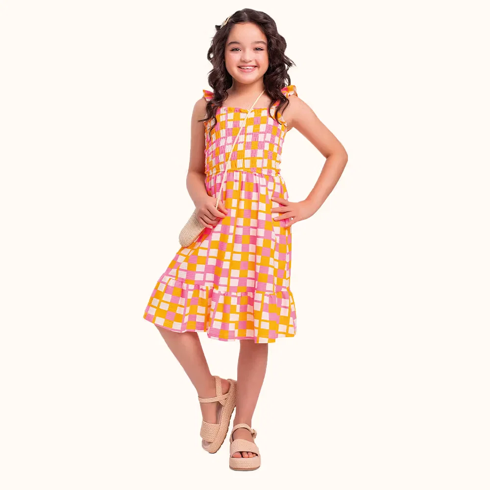 Vestido em malha florence lastex e alcinha xadrez