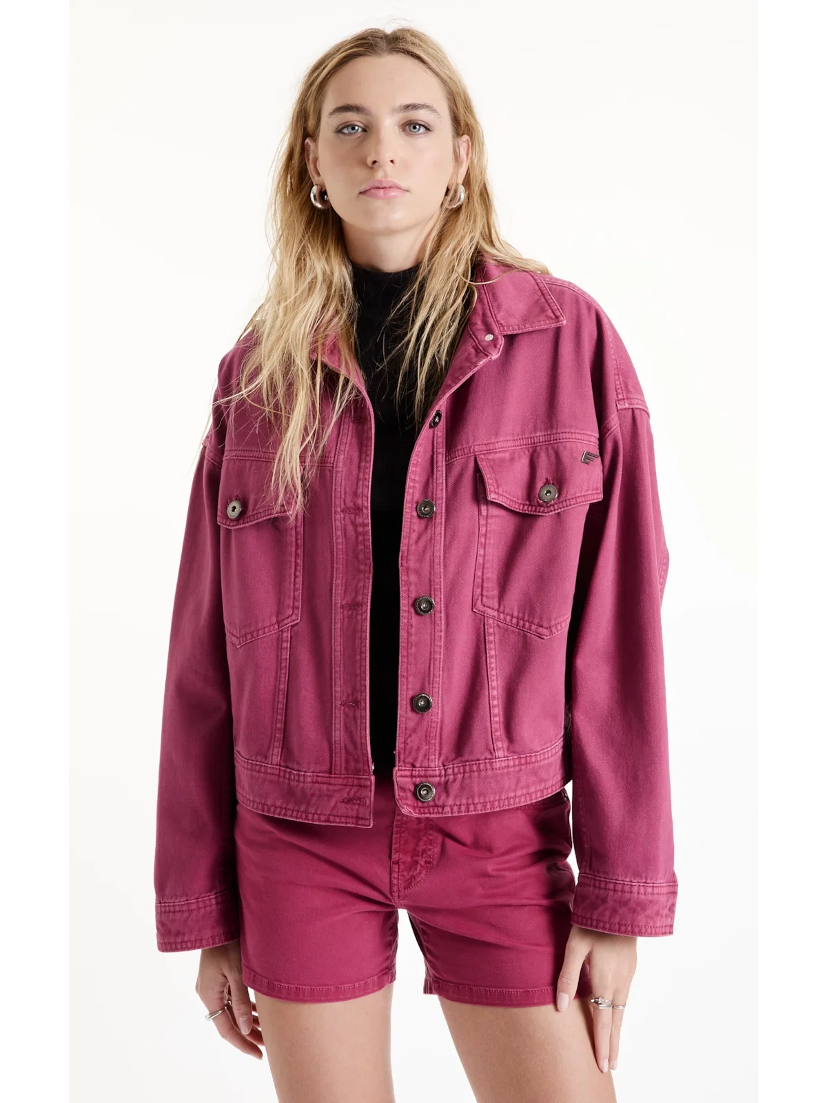 Jaqueta White Denim Oversized Magenta