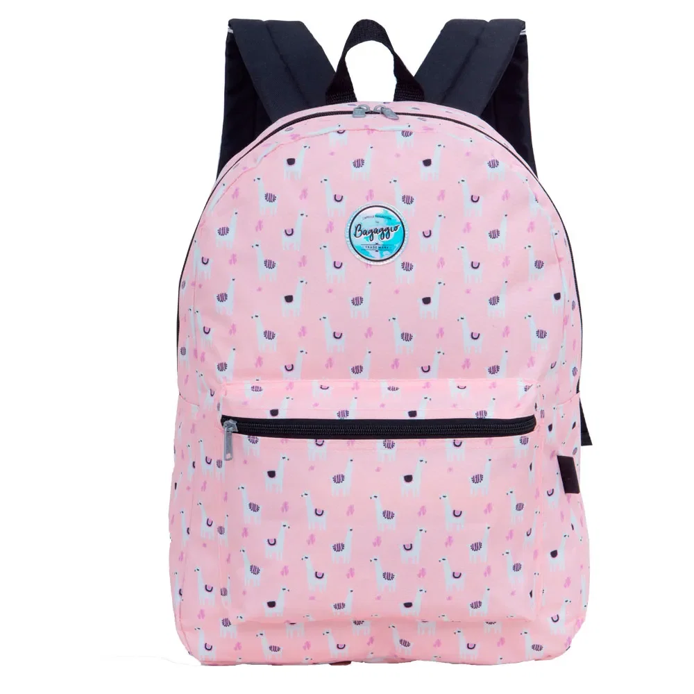 Mochila Feminina Básica Lhama Rosa