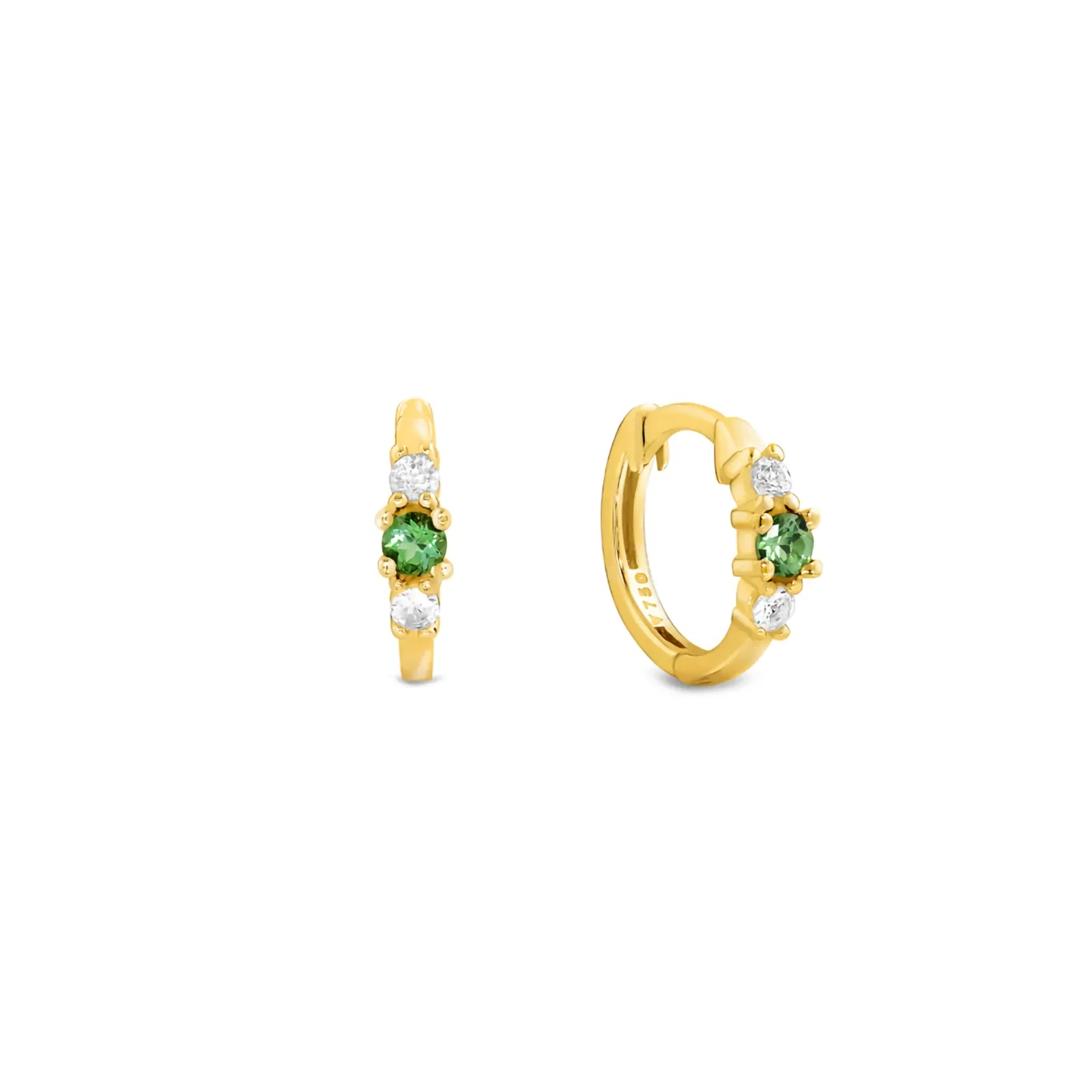 Argola Cores em Ouro Amarelo 18k com Turmalina Verde e Topázios Incolores, 12,3mm