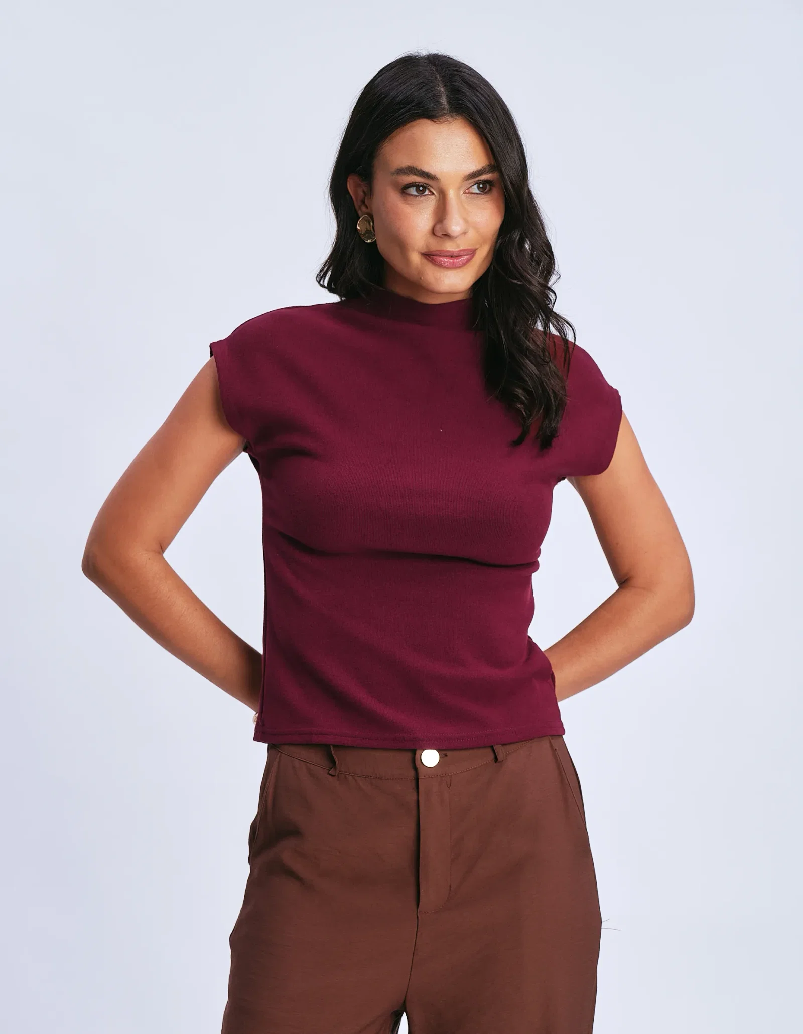 Blusa Gola Alta Sem Manga - Vinho