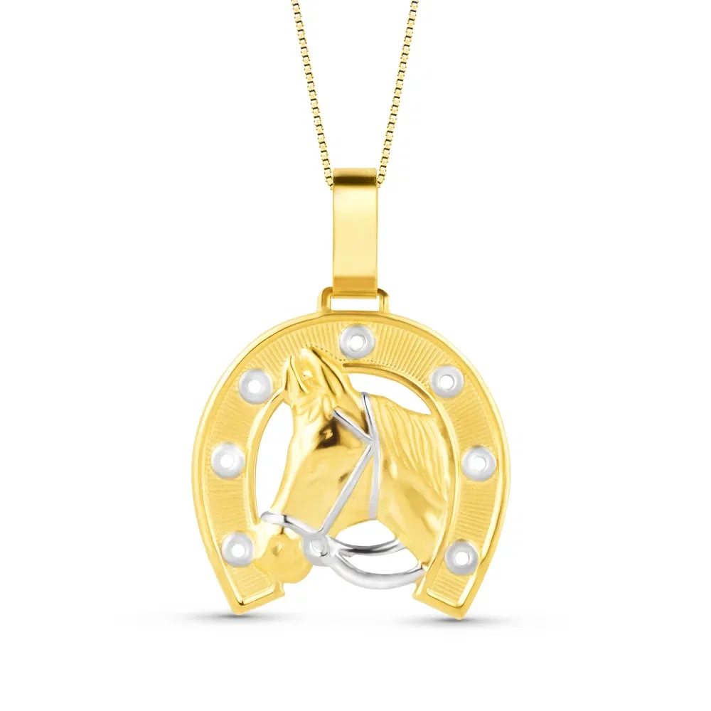 Pingente Medalha Ferradura e Cavalo em Ouro Amarelo 18k, 36.5mm — imagem 1
