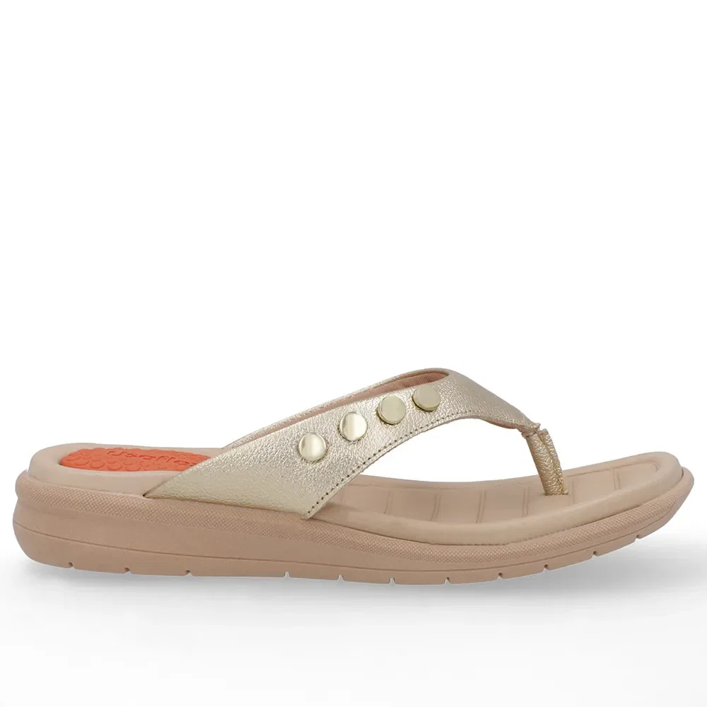Chinelo Plataforma Couro Dourado