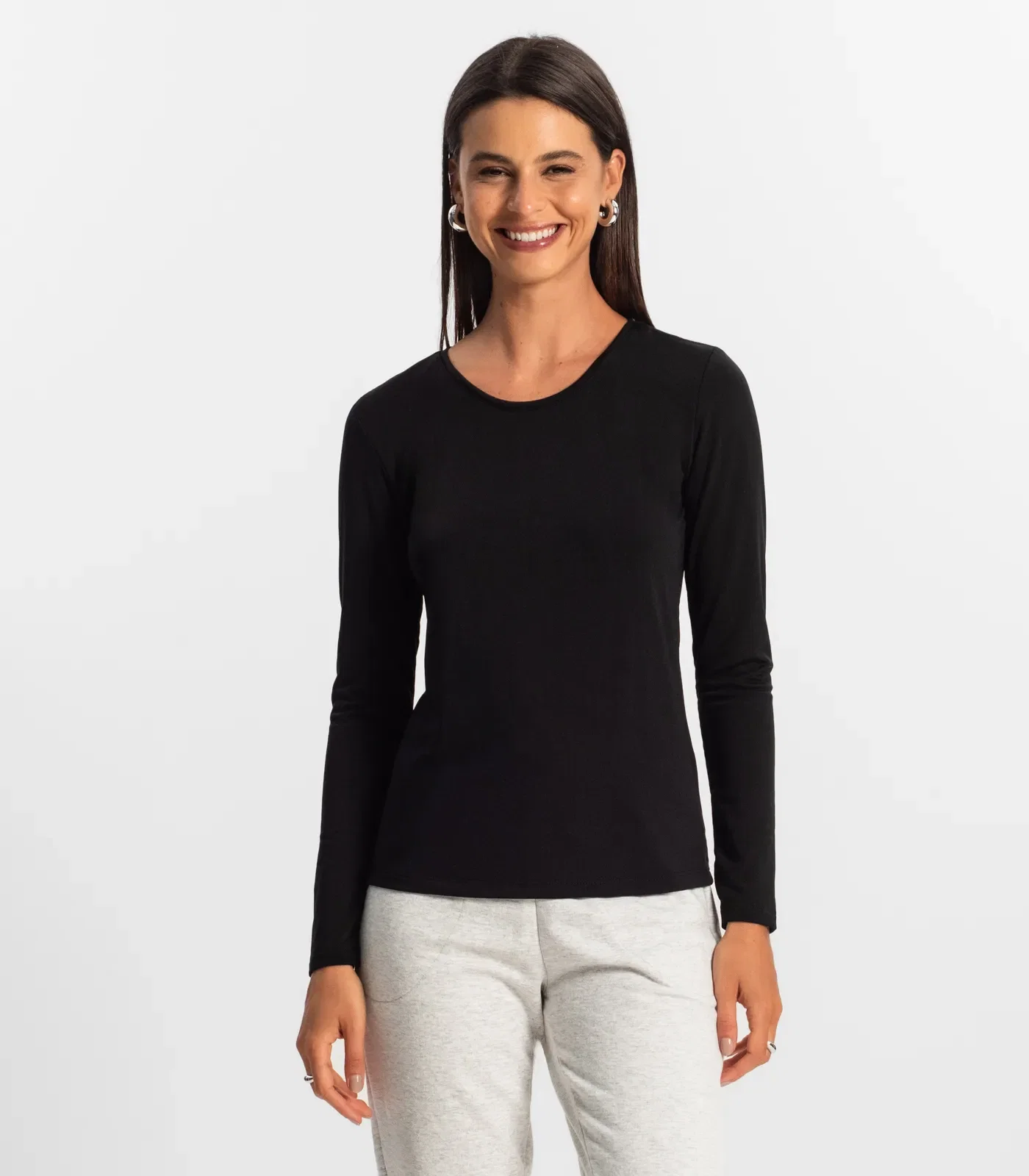 Blusa Manga Longa Feminina Em Suplex Infinita Cor Preto