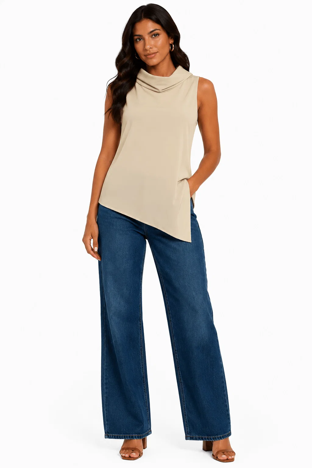 Blusa Gola Alta Assimétrica - Areia — imagem 1