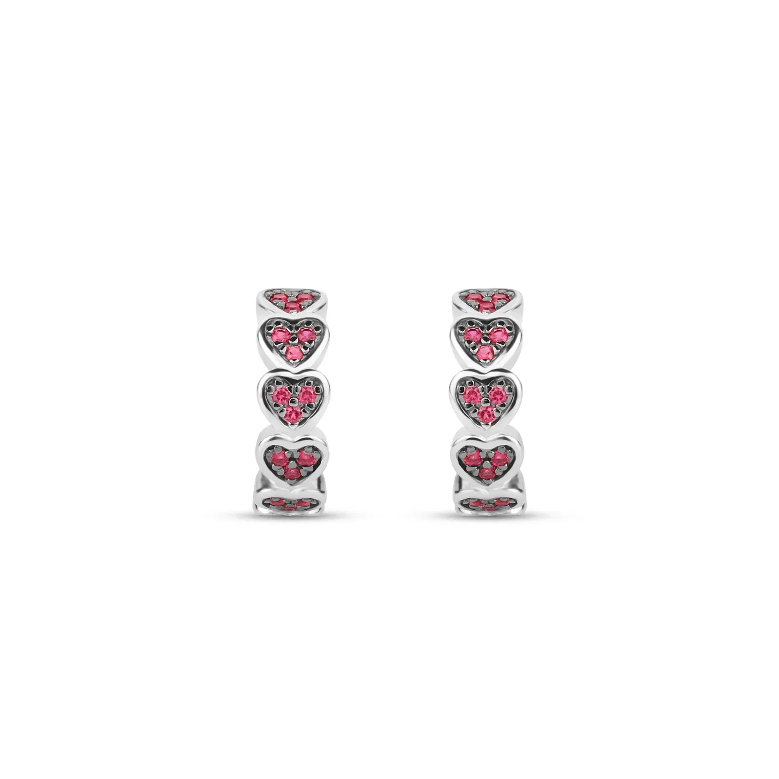 Brinco Life Cuore em Prata 925 com Ródio Negro e Pedras Rosas — imagem 1