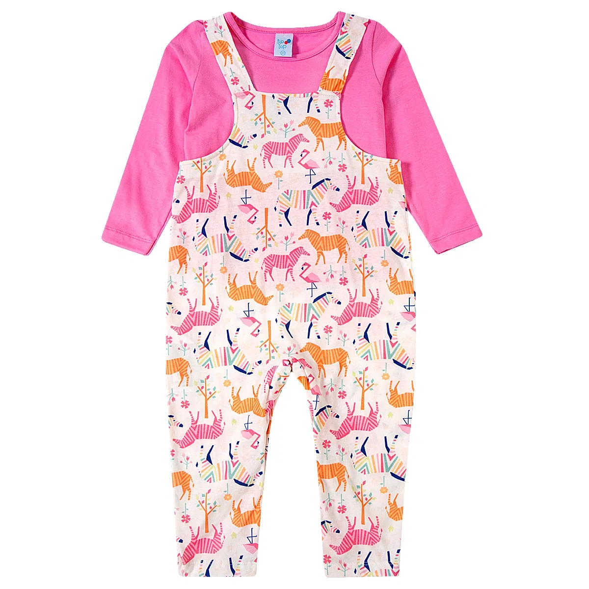 Jardineira Longa Com Blusa Toddler Zoo Meia Malha Tip Top
