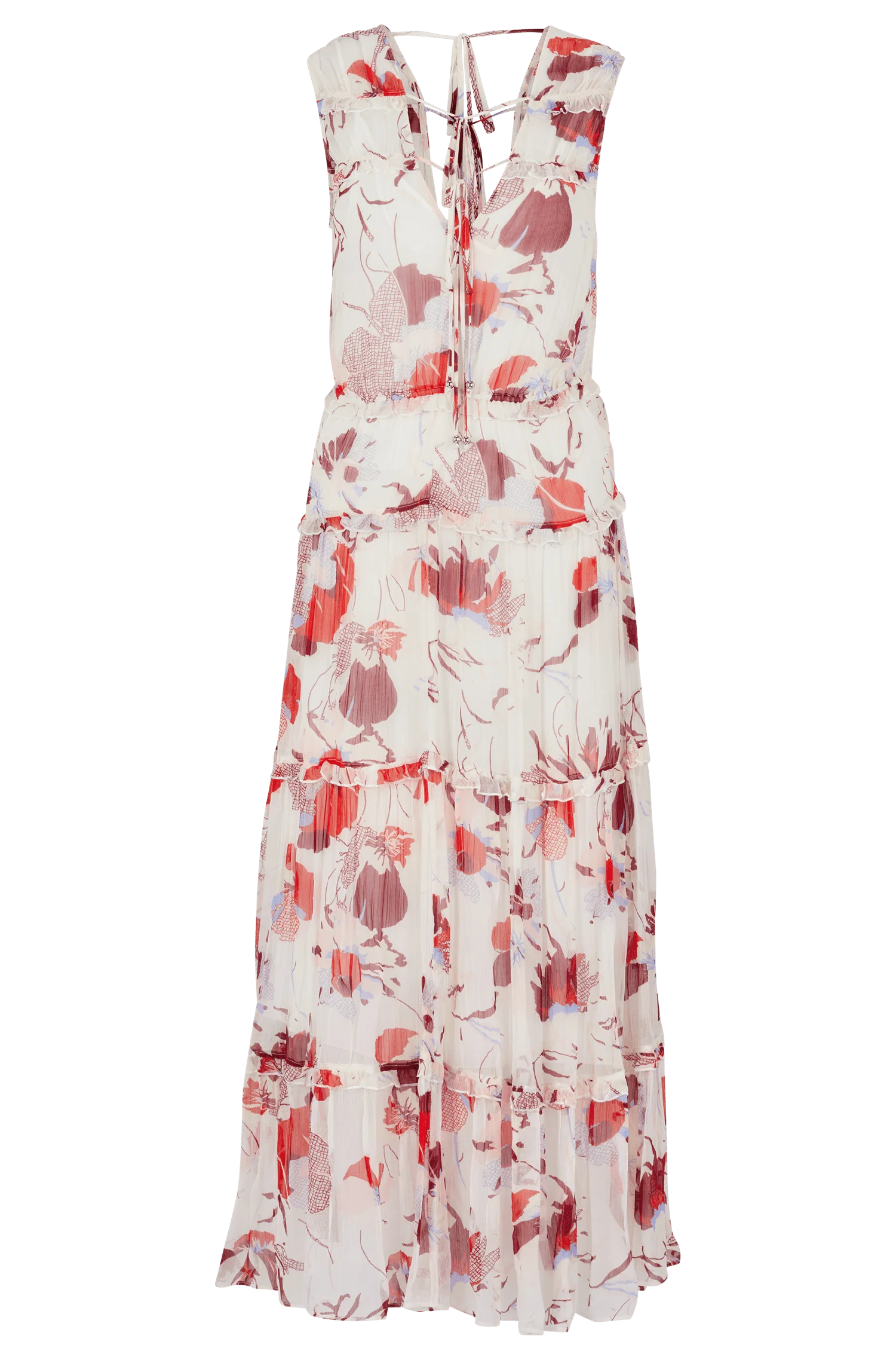 Vestido Maxi De Chiffon Com Estampa Floral E Laços Ajustáveis — imagem 1