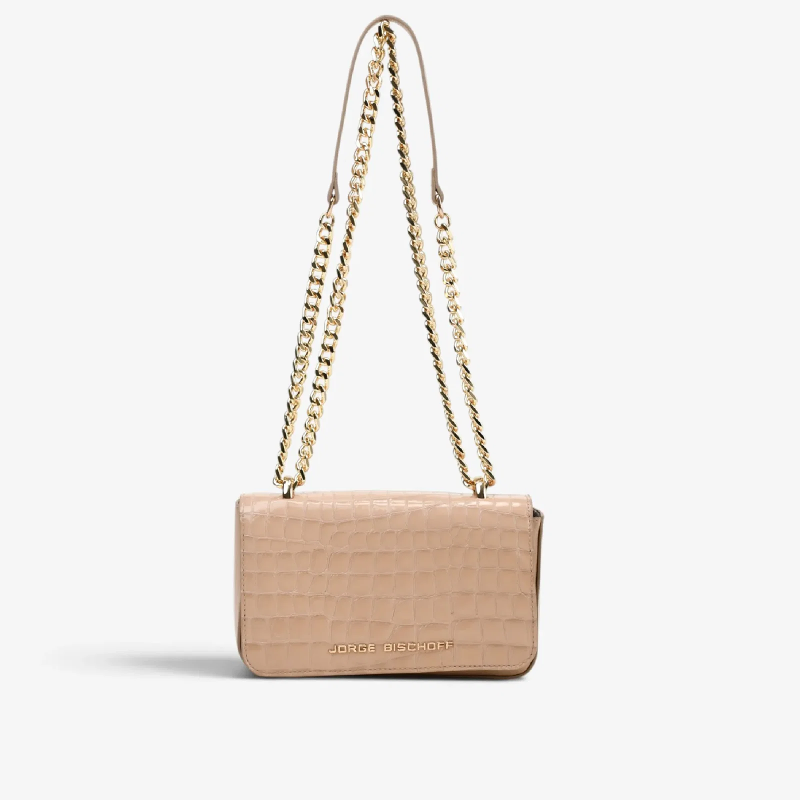 Bolsa Transversal Nude Areia Dourado Couro Croco — imagem 1