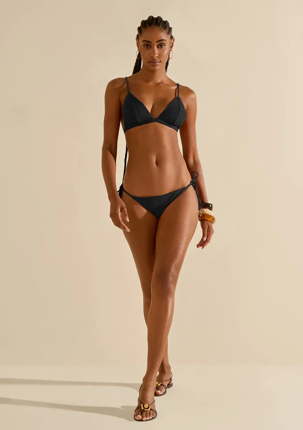 Biquíni Morena Rosa Cortininha Bojo Removível Calcinha Rolete Amarrar Preto