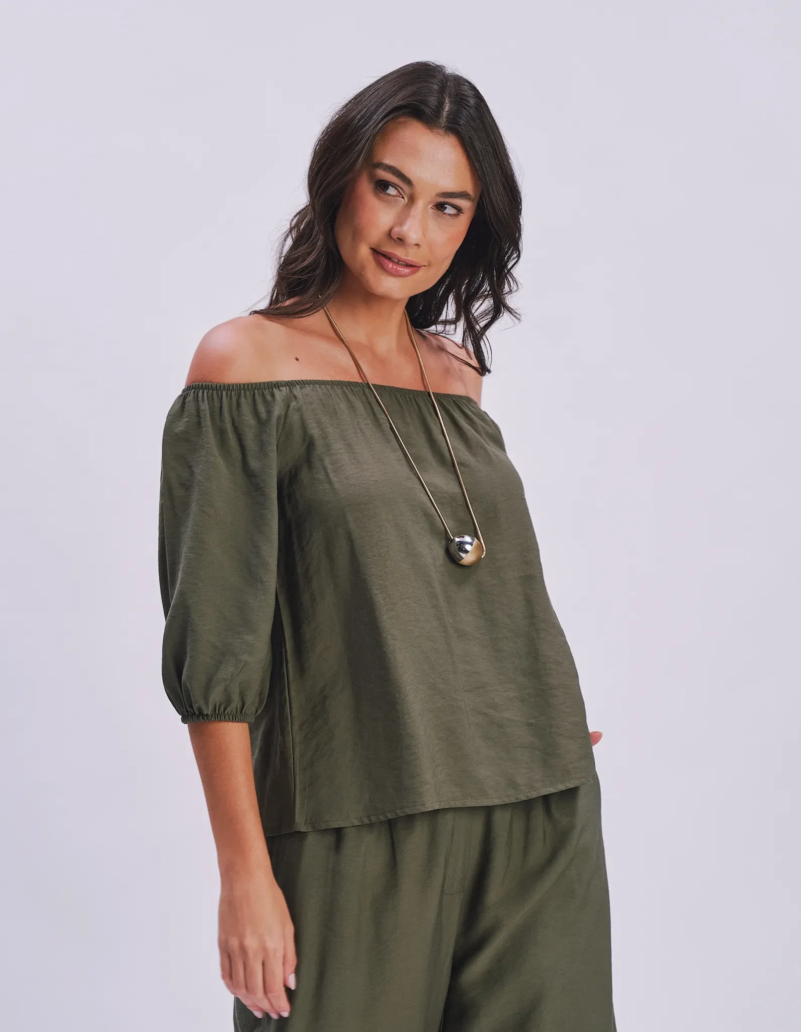 Blusa Ombro a Ombro Elástico - Verde — imagem 1
