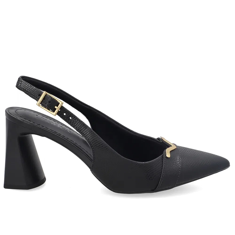 Slingback Em Couro Preto Bico Fino — imagem 1
