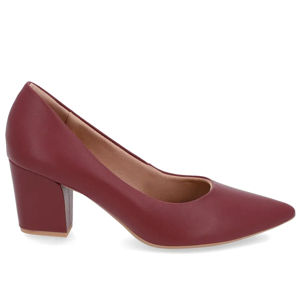 Scarpin Salto Bloco Couro Vermelho Bico Fino — imagem 1