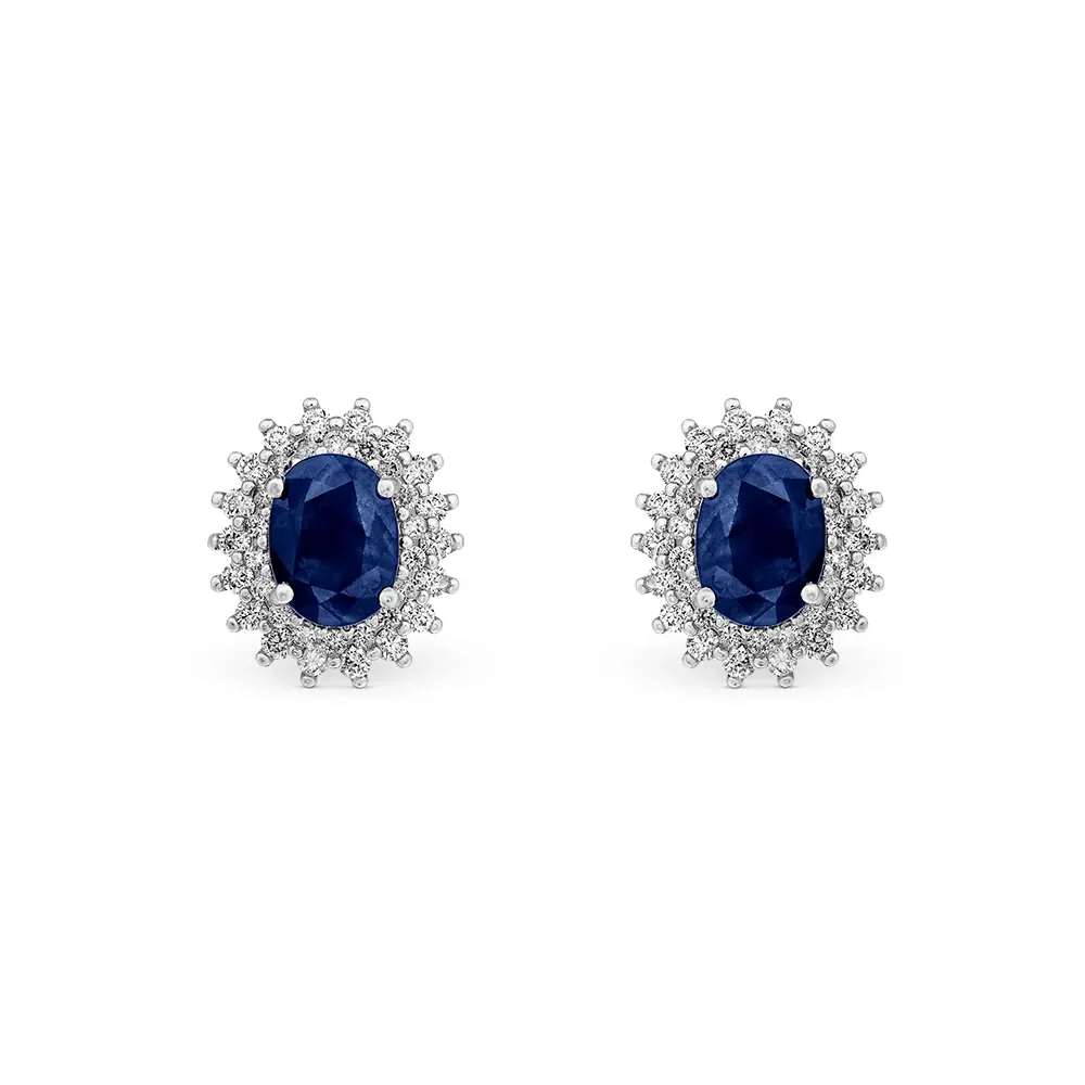 Brinco Clássico em Ouro Branco 18k com Safira Azul e Diamantes — imagem 1