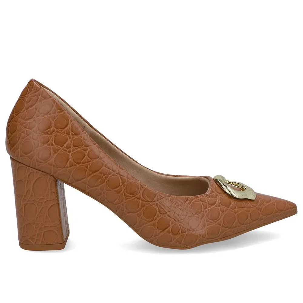 Scarpin Marrom Couro Croco Bico Fino — imagem 1
