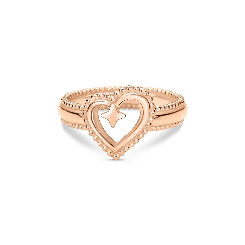 Anel Life Love III Coração em Liga Rosé com Banho de Ouro Rosé 18k