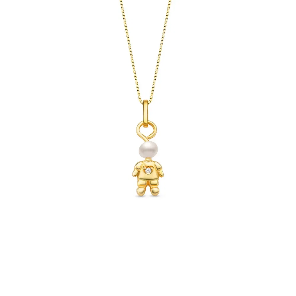 Pingente Menino em Ouro Amarelo 18k com Pérola e Topázio Incolor, 17.5mm — imagem 1