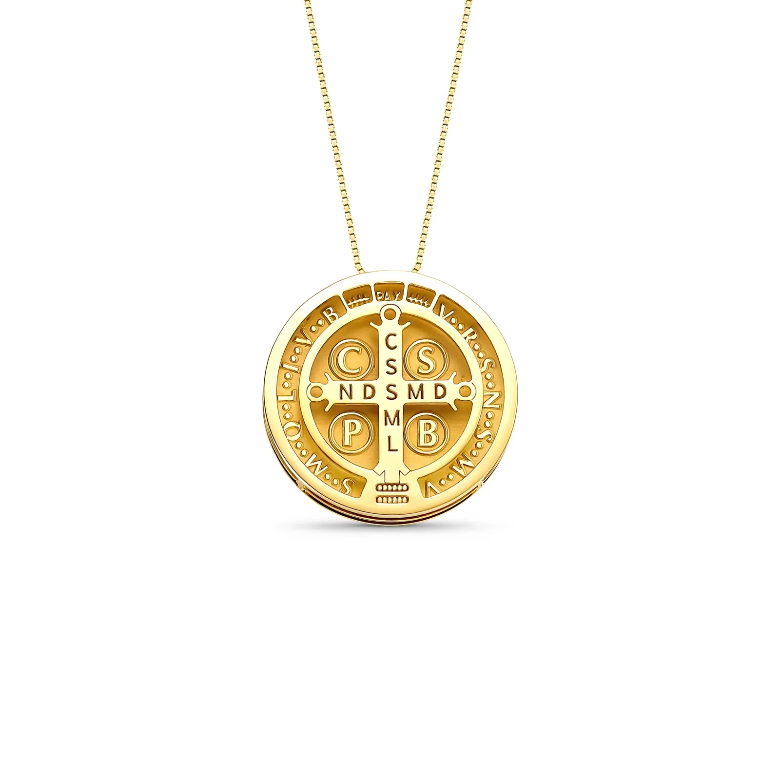 Pingente Medalha São Bento e Oração de São Bento em Ouro Amarelo 18k