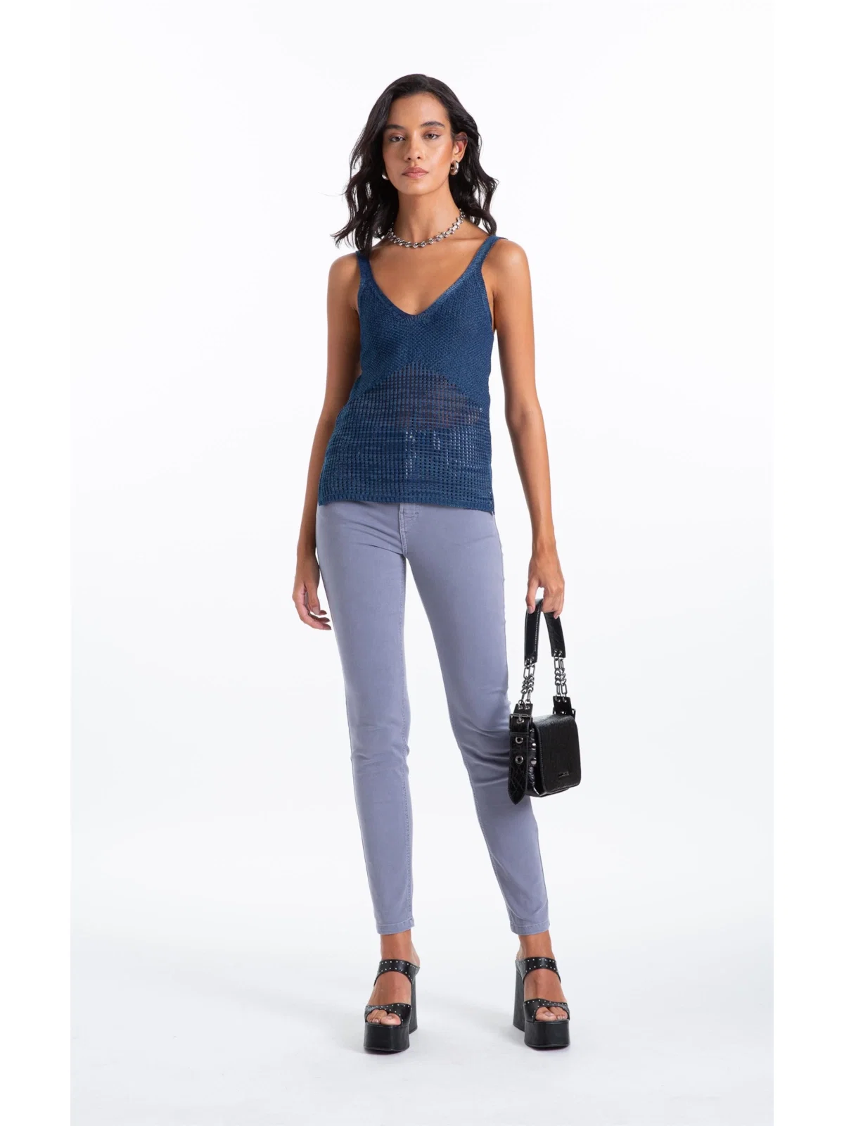 Calça Jogging Color Gisele Skinny 5 Pockets Blue Vintage — imagem 1