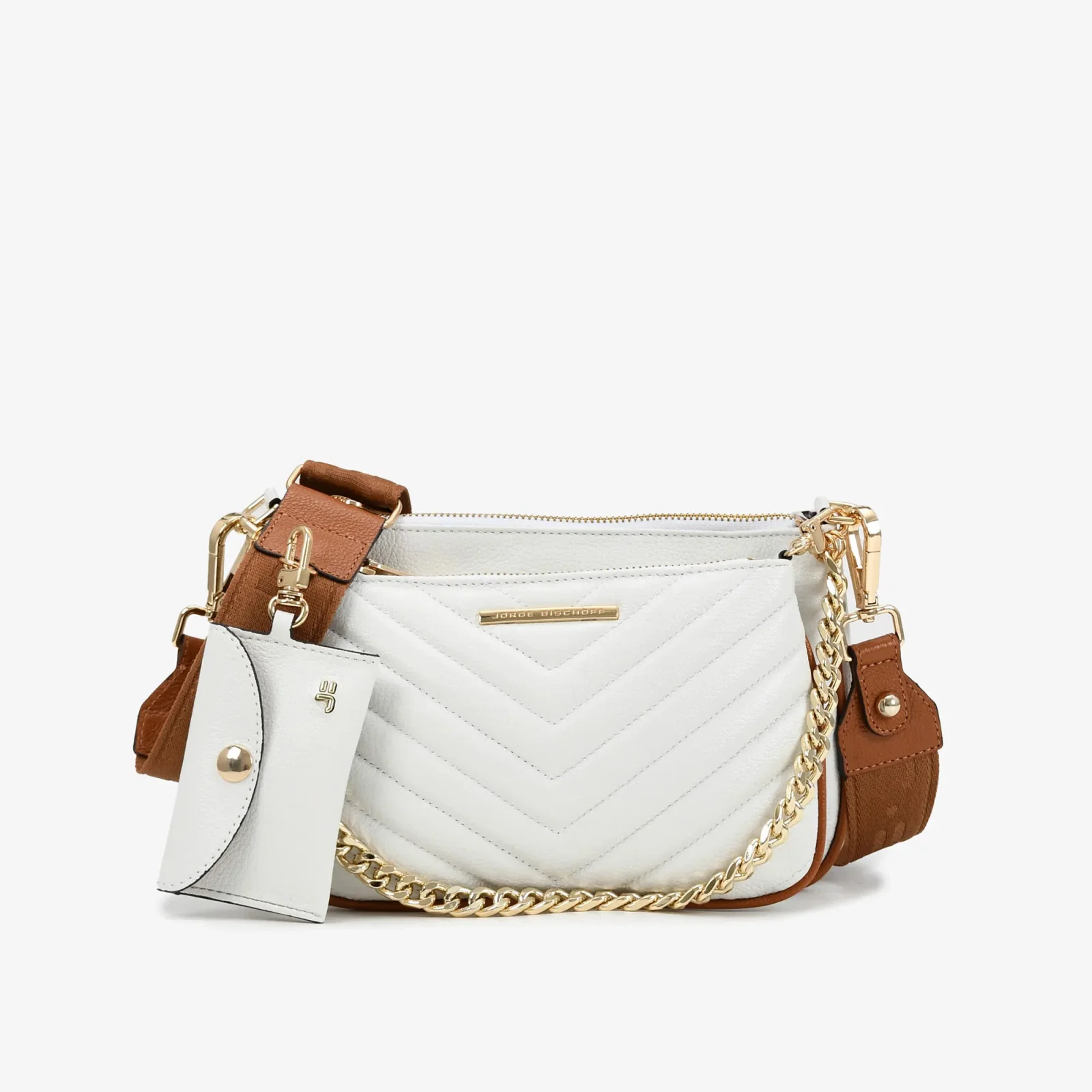 Bolsa Infinita Transversal Branco Marrom Couro