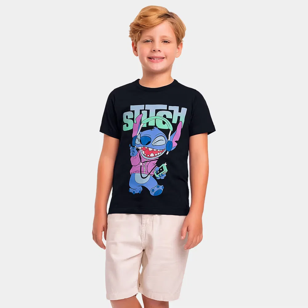Camiseta manga curta infantil estampa Stitch